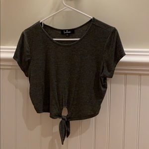 grey crop top with tie at front